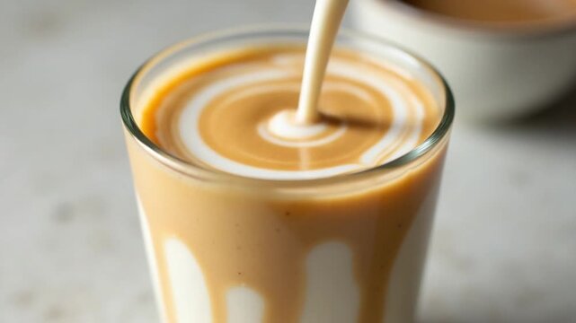 coffee milk swirls in a glass after stirring