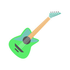 Colorful cartoon guitar with a unique design, showcasing vibrant colors against a plain background