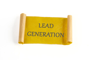 The concept of the info business. The text of the LEAD GENERATION is written on a white background.