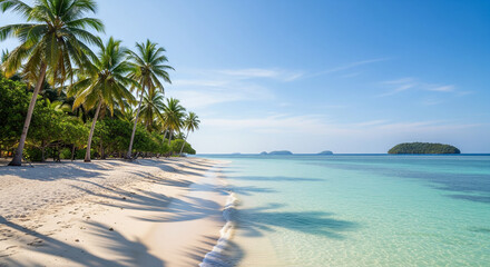 White Sand Beach and Palm Trees in Remote Indonesian Island