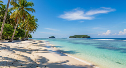 White Sand Beach and Palm Trees in Remote Indonesian Island