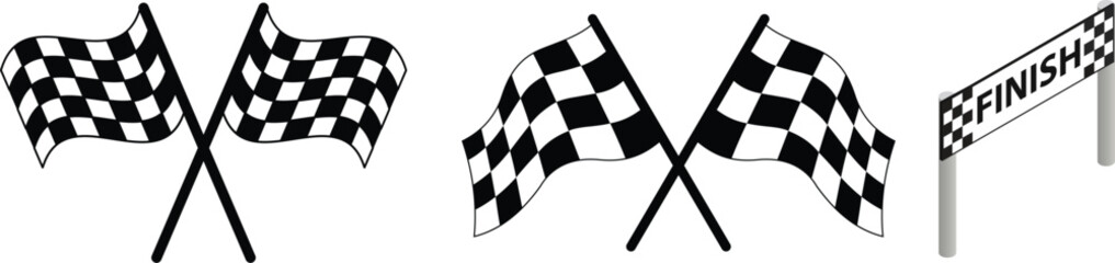 Fototapeta premium Racing flag icon set. Checkered flag for car racing, Race flag, checkered, sports, car, moto. set start and finish crossed sport racing flags,Racing flag icon vector. Race flag icon set. Start finishs