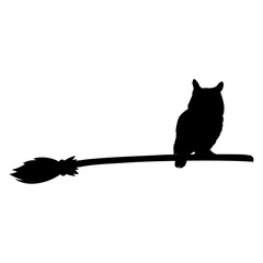 Logo con silueta de búho en escoba de bruja para su uso en invitaciones y tarjetas de Halloween © teracreonte