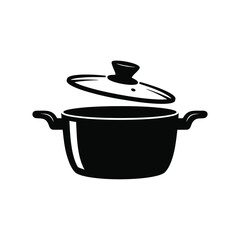 Black cooking pot with glass lid and handles