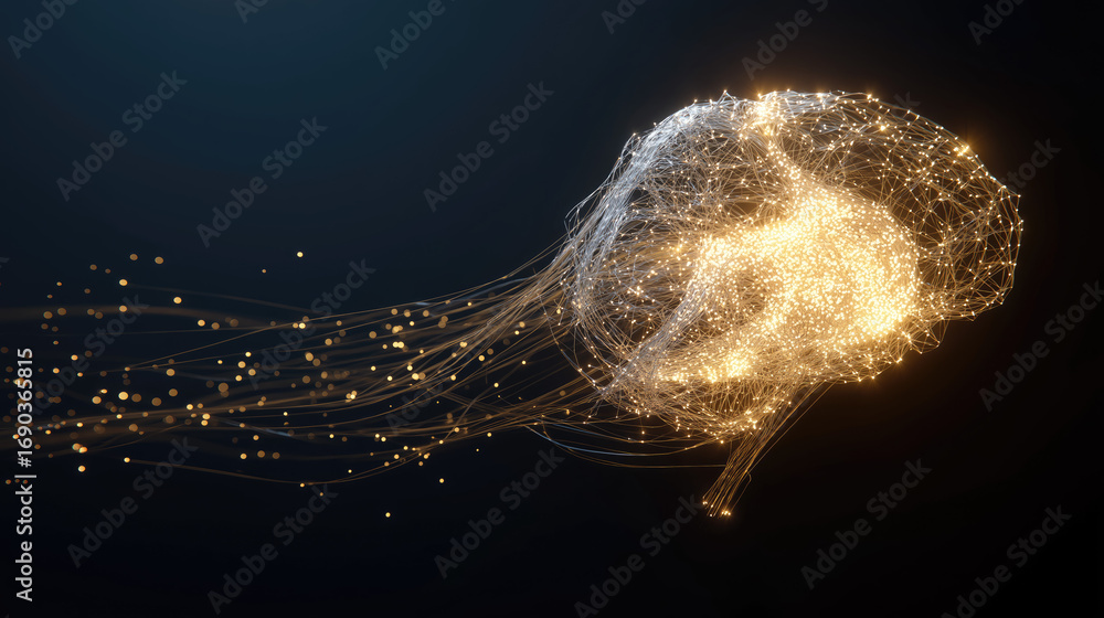Aufkleber abstract ai brain made of glowing particles and lines.