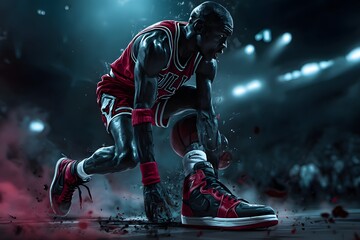 Realistische Illustration eines Basketballspielers im Stadion
