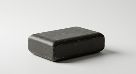 Dark rectangular stone stool with rounded edges on a neutral surface