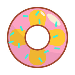 Colorful donut with yellow sprinkles on a pink background, ideal for dessert-themed designs
