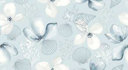 Soft blue watercolor floral pattern with subtle sparkle