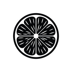 Black and white graphic illustration of a citrus fruit slice