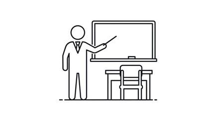 Fototapeta premium Teacher instructing at a whiteboard with desk and chair.