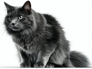 Elegant Nebelung cat with long fur sitting calmly