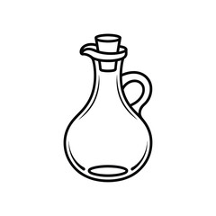 Hand drawn illustration of an empty glass oil cruet with a cork stopper