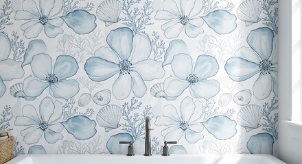 Blue floral watercolor wallpaper pattern