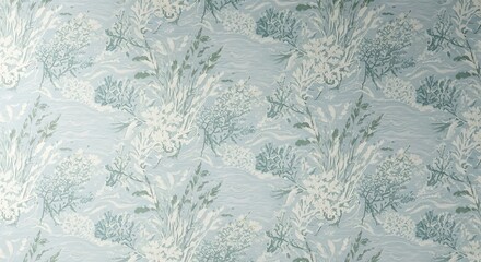 Abstract seamless pattern with light blue and white botanical elements