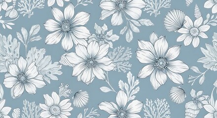 Textured floral pattern with white flowers on a blue background