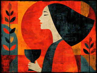 Trophy Wife: Artistic depiction of a woman holding a trophy or symbol of success