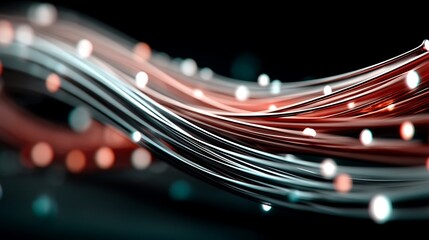 the image shows a series of sleek, curved lines stretched across a dark background. some of the lines are red, while others reflect a silver or blue color