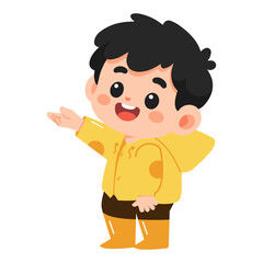 Illustration of Boy Wearing Raincoat with Arm Extended