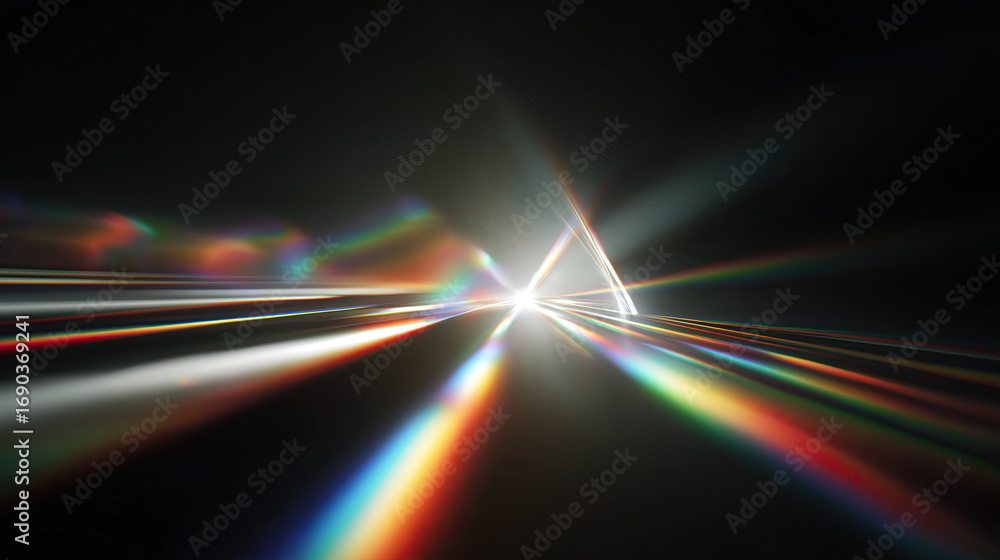 Poster holographic prism light refracting into rainbow shards.
