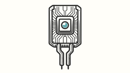 Gray circuit board surrounded by geometric shapes implies advanced technological concept