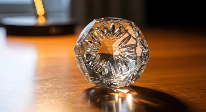 Crystal Orb on Wood Surface