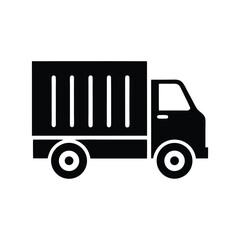 Isolated black silhouette depicts a delivery truck with vertical bars on cargo box