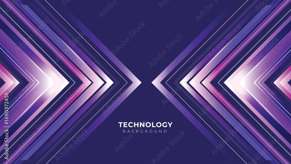 Poster purple futuristic abstract technology background arrow with lines and glow effect