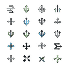 Collection of various arrow icons, showing different directions and combinations.