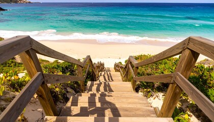 Wooden stairs leading to a beach