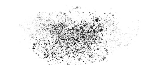 Abstract Black Dust Splatter - Grunge Spray Texture, Silver Glitter Particles, Isolated Design Element
