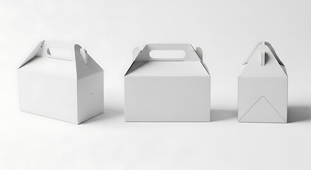 A clean and minimalistic mockup image of three white cardboard gable boxes displayed against a plain white background
