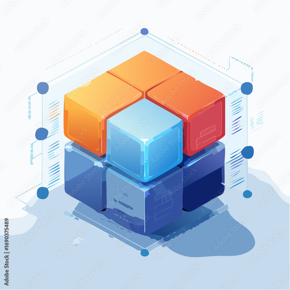 Poster abstract colorful geometric cubes with technology background