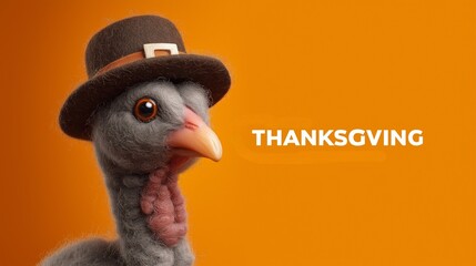 Thanksgiving Turkey: A whimsical illustration of a turkey wearing a pilgrim hat, perfectly capturing the spirit of Thanksgiving. The playful design and vibrant orange backdrop set a festive tone.