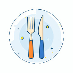 Simple Fork And Knife On Light Blue Plate