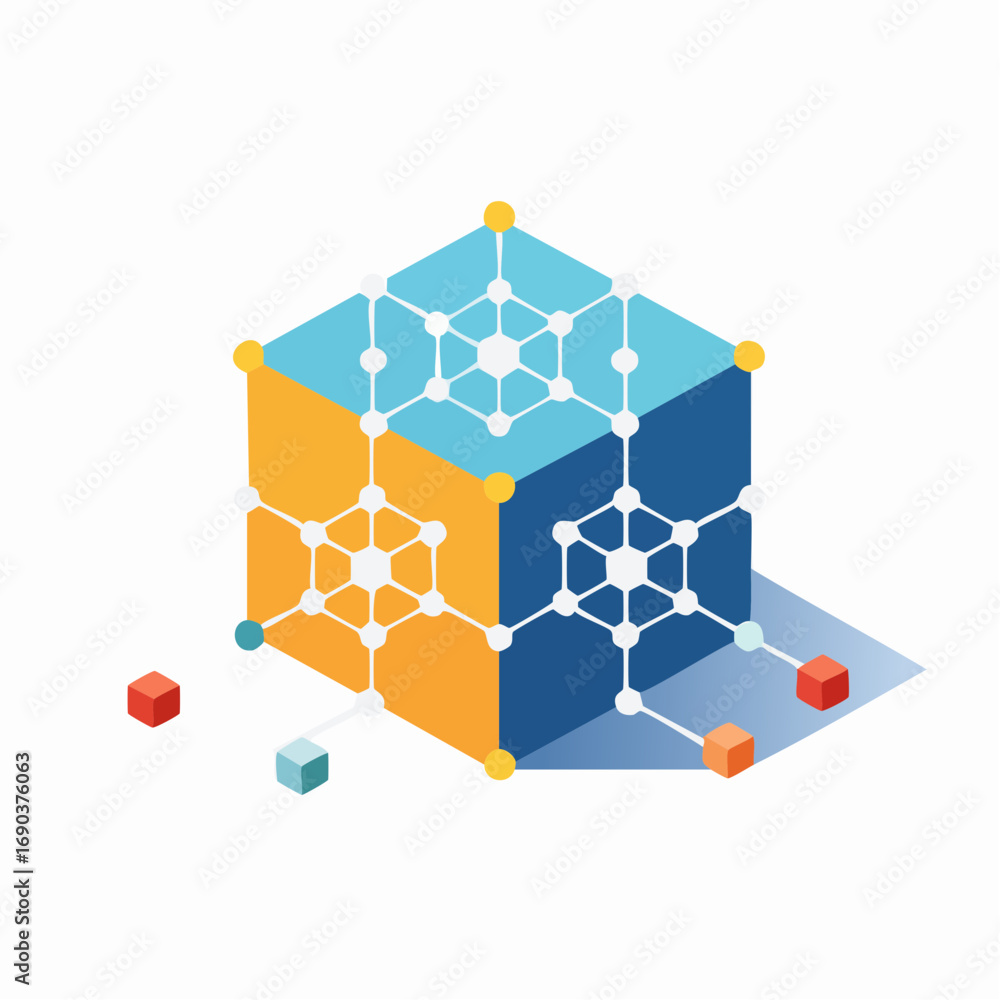 Poster abstract geometric cube with interconnected network