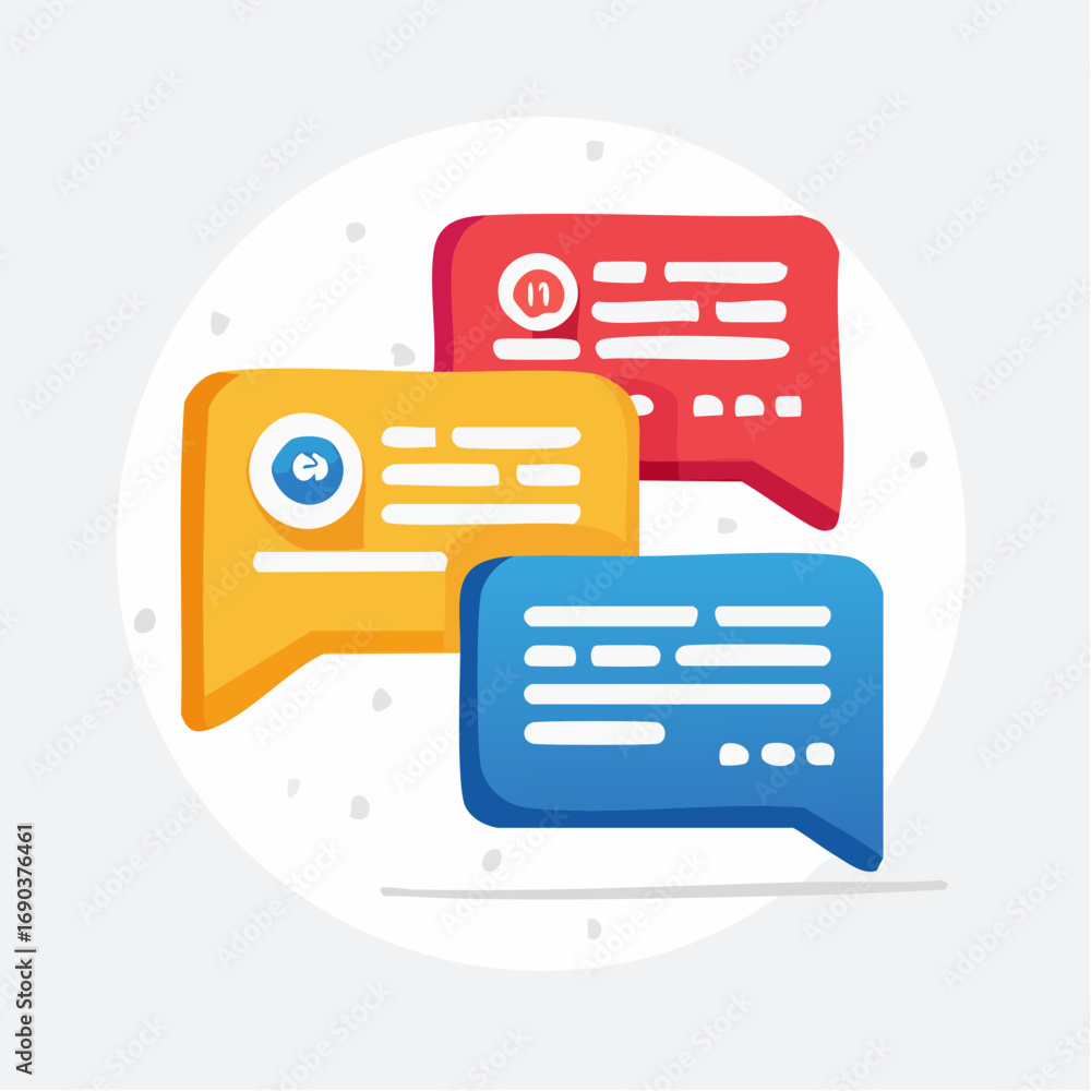 Poster three colorful speech bubbles on white background