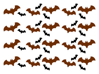 hand drawn Orange bat silhouettes repeating pattern isolated on transparent background