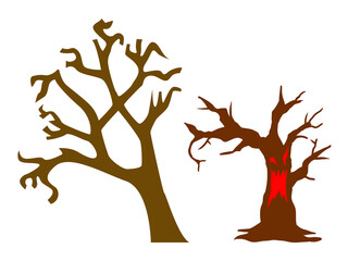 hand drawn Eerie bare trees with twisted branches isolated on transparent background