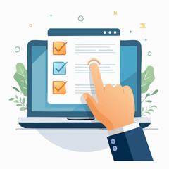 Hand Pointing At Checklist On Laptop