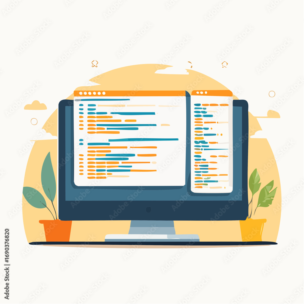 Poster flat design computer screen displaying code