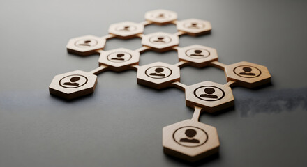 Conceptual wooden network representing teamwork and collaboration