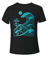 Artistic Ocean Wave Graphic T-Shirt Design.