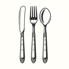 Minimalist art shows cutlery arranged vertically as spoon, fork, and knife