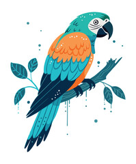 Colorful Parrot Vector Illustration on Tropical Branch.