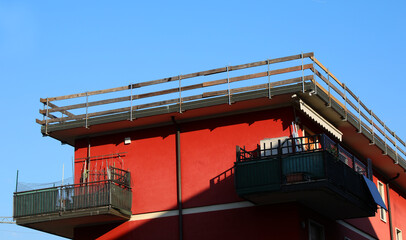 installed safety barrier for workers safety to prevent falls during maintenance work on the roof of the condominium without people