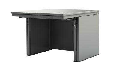 Modern metal workbench with flat top and enclosed side panels, built for durable industrial use