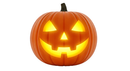 A smiling jackolantern with a carved face, isolated on a transparent background