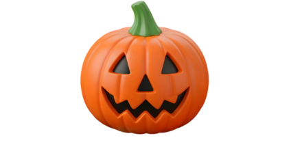 A single carved halloween pumpkin with a smiling face, isolated on transparent background