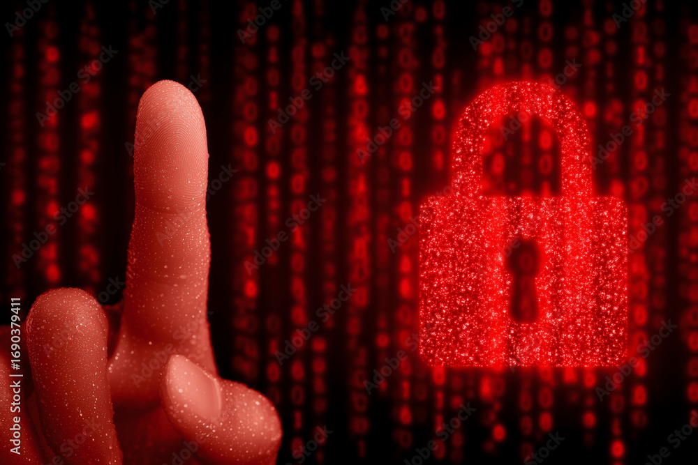 Poster a hand pointing to a red lock